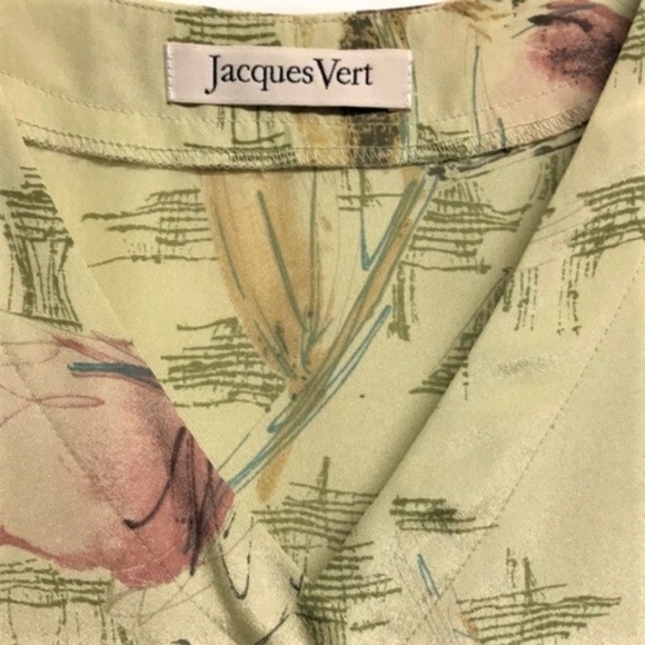 Jacques Vert Green Pink Floral Print V Neck Short Sleeve Top Size 14 - Picture 5 of 5